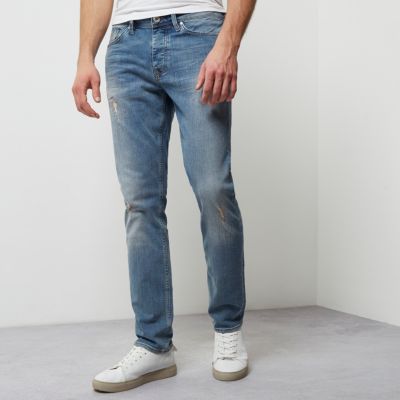 Mid blue ripped slim fit faded Dylan jeans